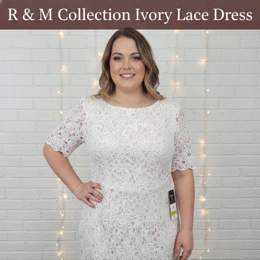 ​R & M Richards Ivory Floral Lace Sheath Dress NWT Size 18 - Wedding Cocktail